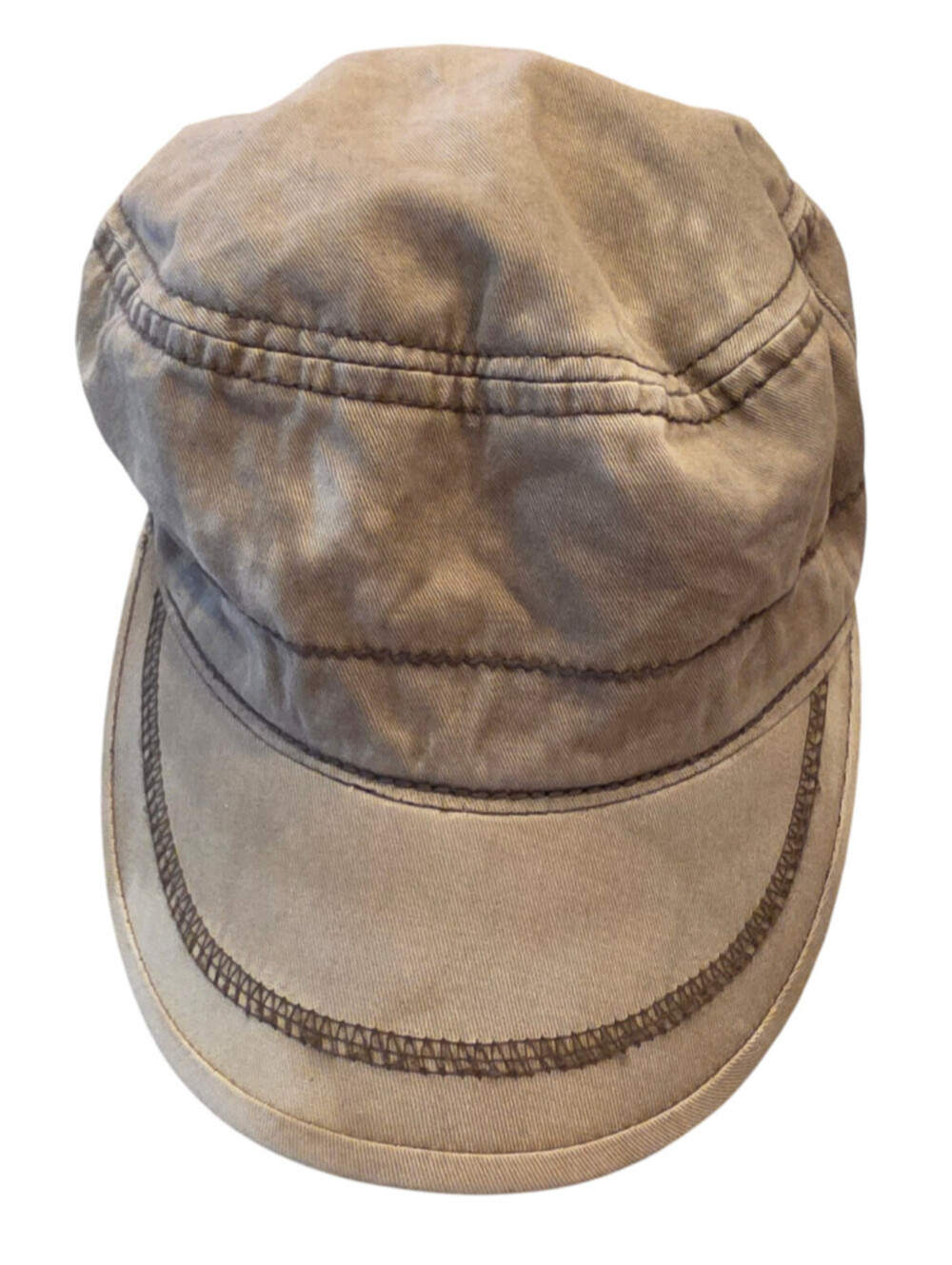 REI Leather Strapback distressed taupe cotton military cadet cap hat